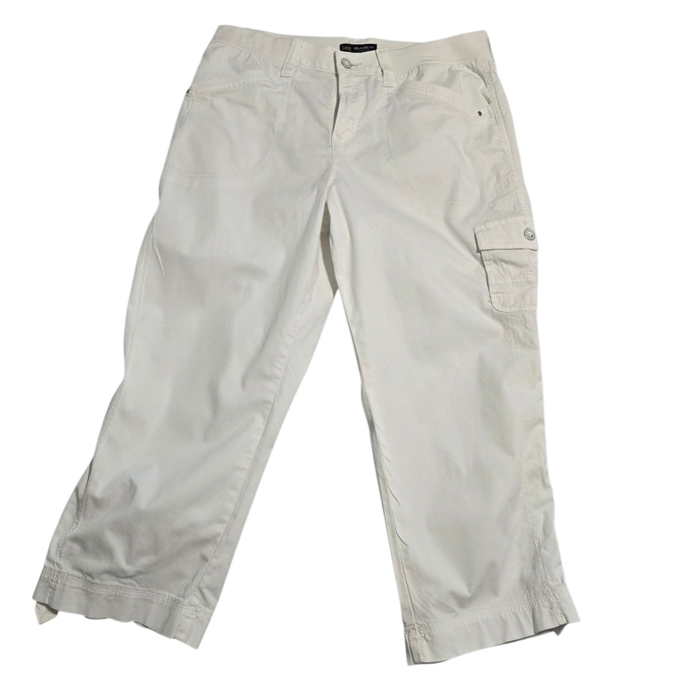 Lee Womens Relaxed Fit Mid Rise White Capris Adjustable Length Size 12 - Picture 2 of 5